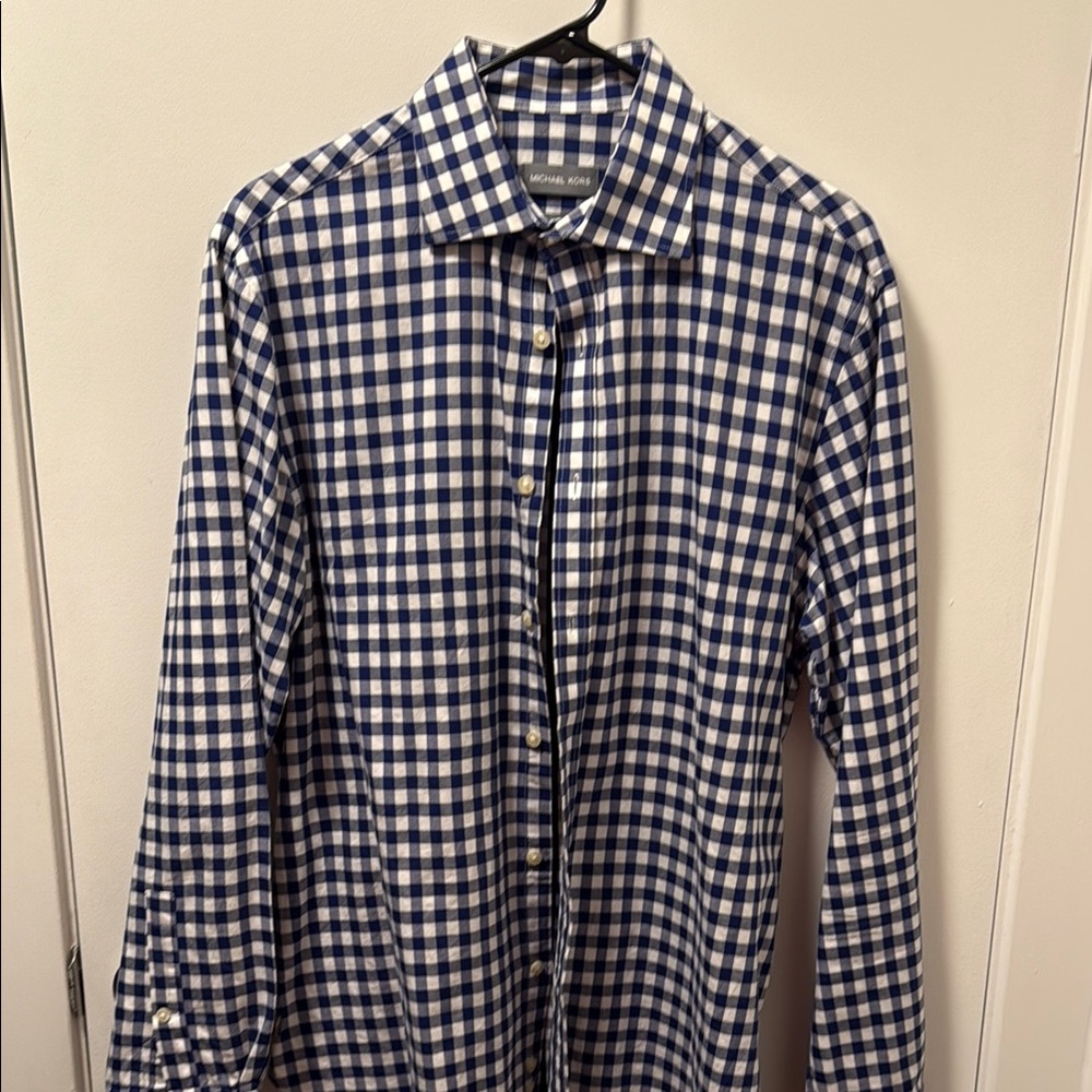 Michael Kors Blue and White Gingham Casual Shirt